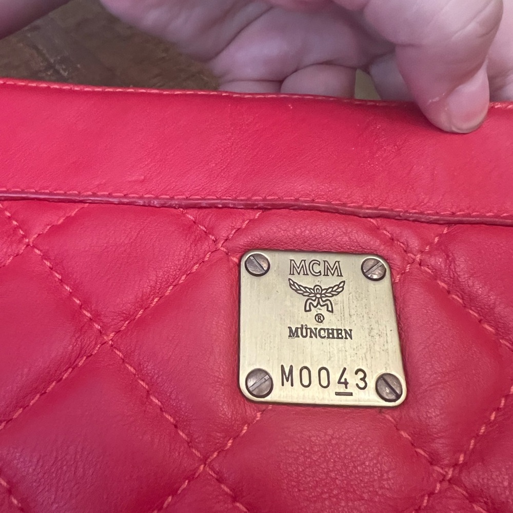 MCM Red Quilted Shoulder Bag with Gold Hardware - Picture 7 of 10